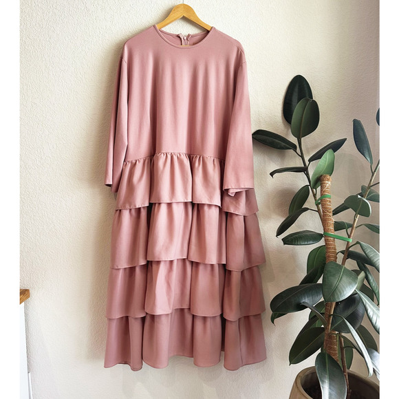 Jessakae Eiffel Midi Tiered Ruffle Dress Plus Size 5XL Mauve Stretch Coquette - Picture 1 of 9